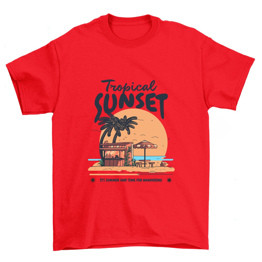 Red Tropical Sunset: Unisex Graphic T-shirt | Graphic Tees